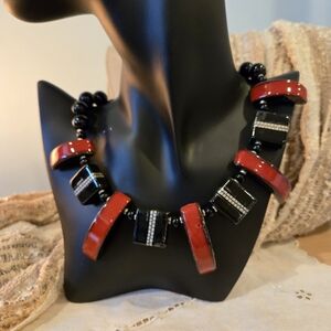 Striking Vintage, Tribal-look, Black and Red Statement Necklace